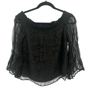 Sheer‎ Black Smocked Whimsigoth Blouse S Off Shoulder Bell Sleeve Dark Fairy